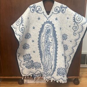 Blue and White Virgin Mary reversible Poncho